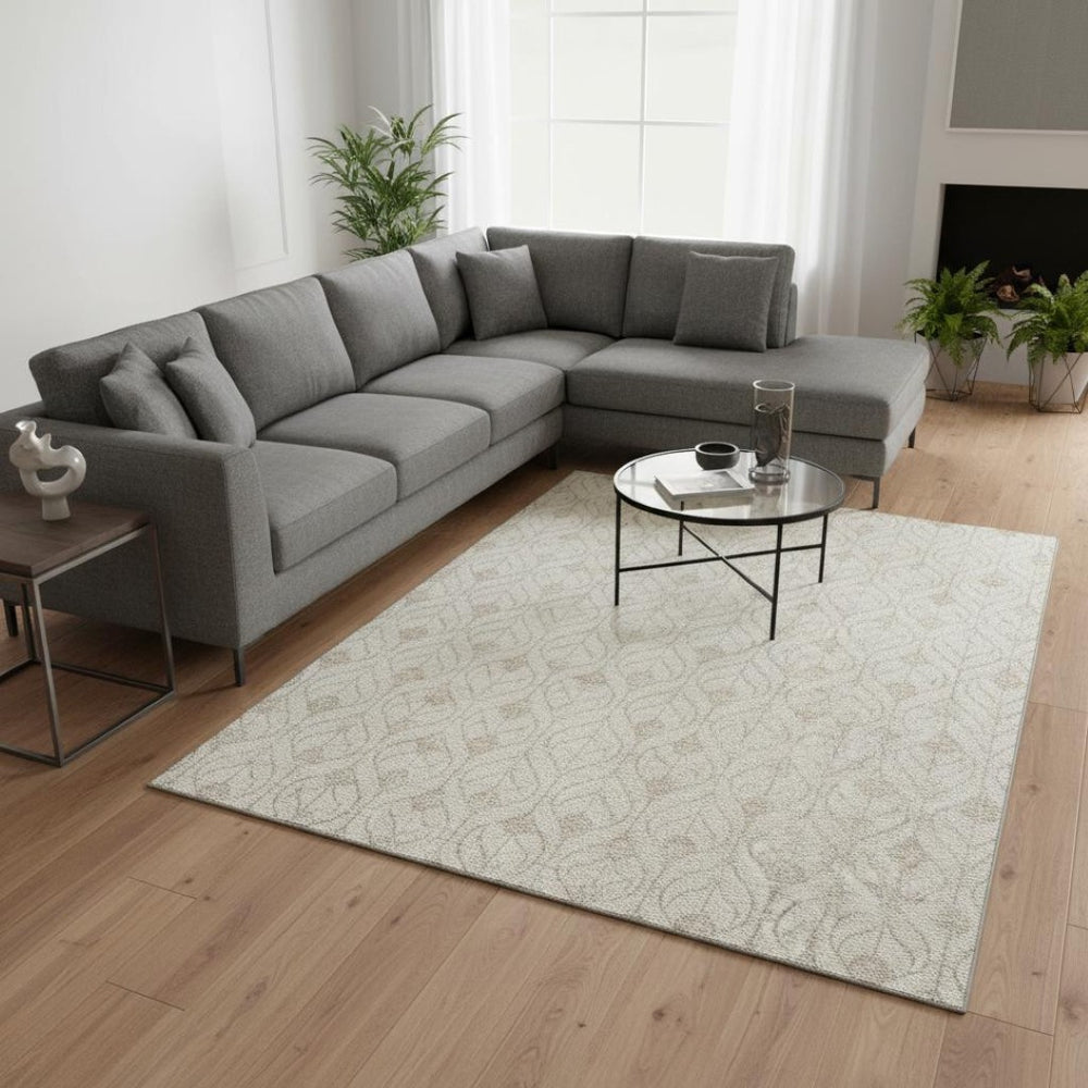 HomeRoots 10' X 14' Ivory And Beige Geometric Washable Area Rug – Stylish, Durable, and Easy-Care for Homes! 674023