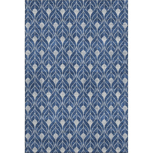 HomeRoots 5' X 8' Stylish Navy Blue & Silver Geometric Area Rug – Durable, Washable, UV Protected & Stain Resistant 674025