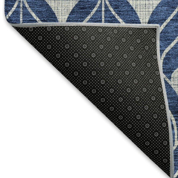 HomeRoots 5' X 8' Stylish Navy Blue & Silver Geometric Area Rug – Durable, Washable, UV Protected & Stain Resistant 674025