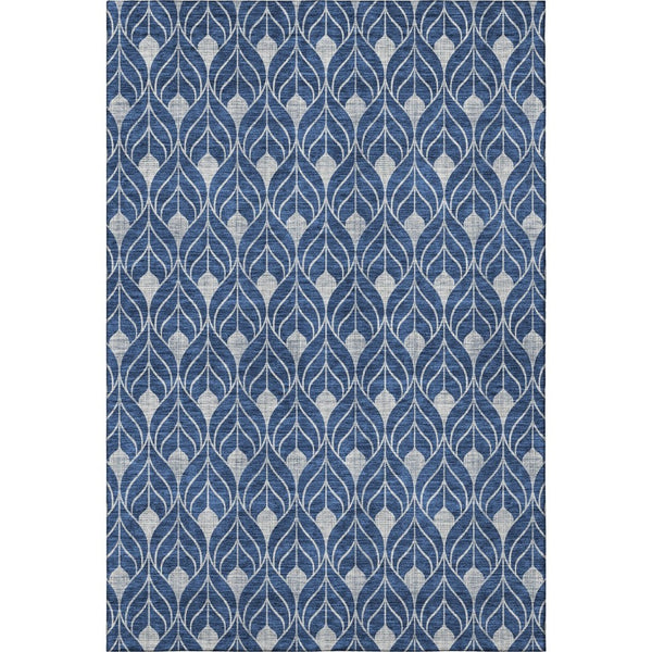 HomeRoots 5' X 8' Stylish Navy Blue & Silver Geometric Area Rug – Durable, Washable, UV Protected & Stain Resistant 674025
