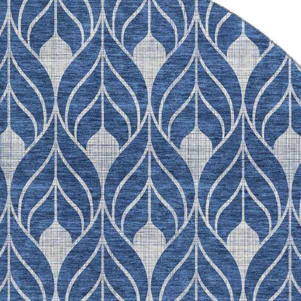 HomeRoots 8' Stylish Navy Blue & Silver Geometric Washable Round Rug - UV Protected, Stain Resistant & Durable 674026