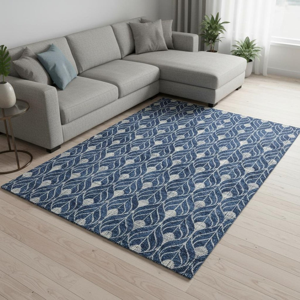 HomeRoots 8' X 10' Navy Blue Geometric Area Rug - Washable, UV-Protected, Modern Design for Busy Homes 674027