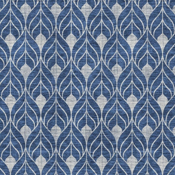 HomeRoots 9' X 12' Navy Blue & Silver Geometric Area Rug - Washable, UV Protected, Stain Resistant for Homes 674028