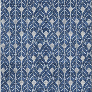 HomeRoots 10' Navy Blue & Silver Geometric Area Rug - Washable, UV-Protected, Durable for Homes with Kids & Pets 674029