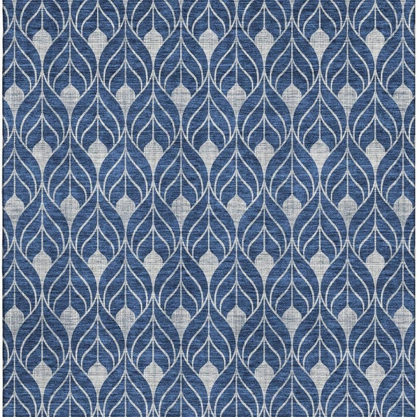 HomeRoots 10' Navy Blue & Silver Geometric Area Rug - Washable, UV-Protected, Durable for Homes with Kids & Pets 674029