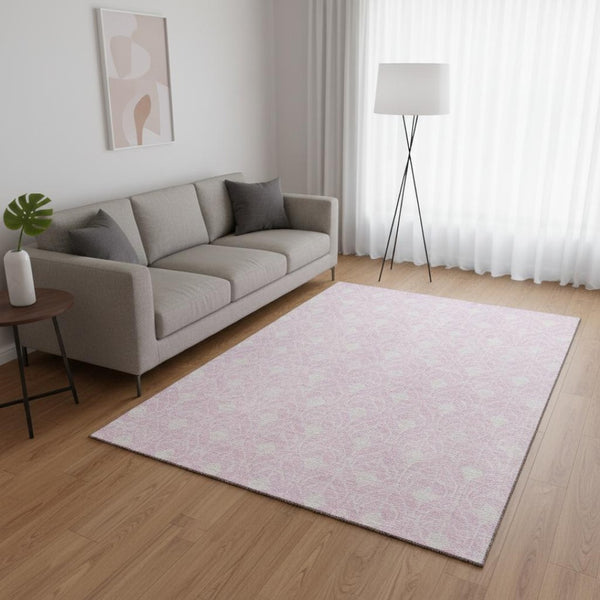 HomeRoots 5' X 8' Pink And Ivory Geometric Area Rug - Stylish, Washable, UV-Protected for Busy Homes & Kids 674031