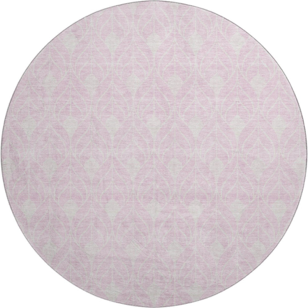HomeRoots 8' Modern Pink and Ivory Geometric Round Rug - Washable, UV Protected, Durable for Kids & Pets 674032