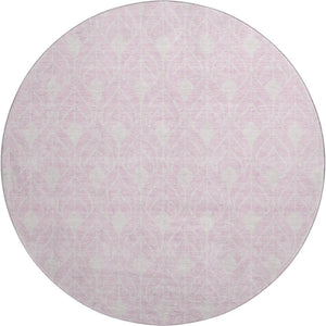 HomeRoots 8' Modern Pink and Ivory Geometric Round Rug - Washable, UV Protected, Durable for Kids & Pets 674032