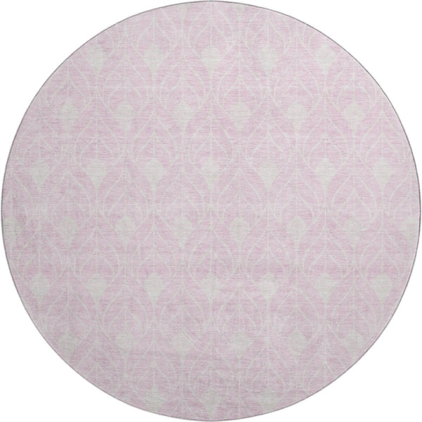 HomeRoots 8' Modern Pink and Ivory Geometric Round Rug - Washable, UV Protected, Durable for Kids & Pets 674032