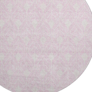 HomeRoots 8' Modern Pink and Ivory Geometric Round Rug - Washable, UV Protected, Durable for Kids & Pets 674032