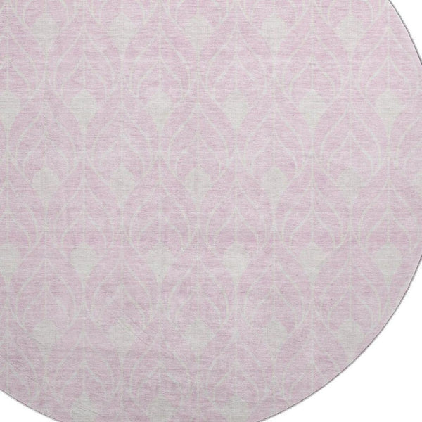 HomeRoots 8' Modern Pink and Ivory Geometric Round Rug - Washable, UV Protected, Durable for Kids & Pets 674032