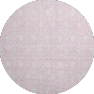 HomeRoots 8' Modern Pink and Ivory Geometric Round Rug - Washable, UV Protected, Durable for Kids & Pets 674032