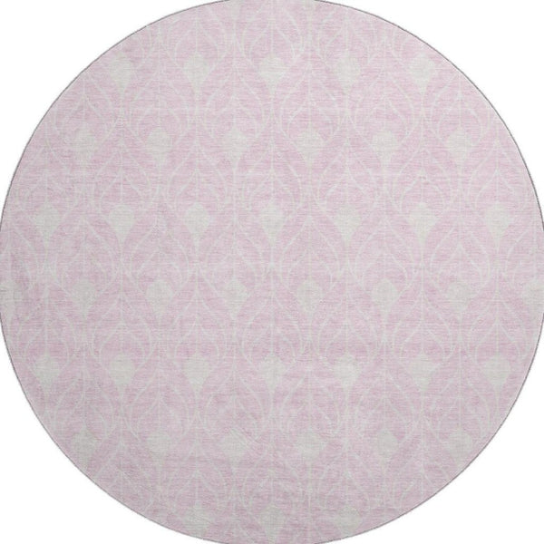 HomeRoots 8' Modern Pink and Ivory Geometric Round Rug - Washable, UV Protected, Durable for Kids & Pets 674032