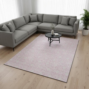 HomeRoots 8' X 10' Pink and Ivory Geometric Area Rug - Stylish, Washable, UV-Protected for High-Traffic Spaces 674033