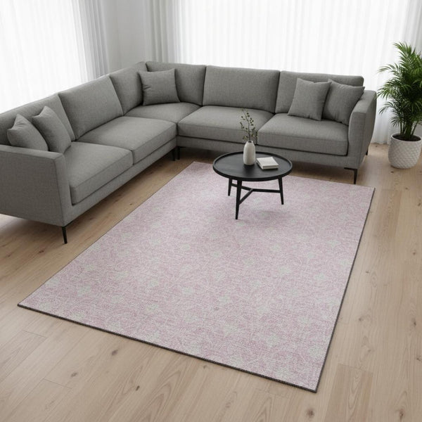 HomeRoots 8' X 10' Pink and Ivory Geometric Area Rug - Stylish, Washable, UV-Protected for High-Traffic Spaces 674033