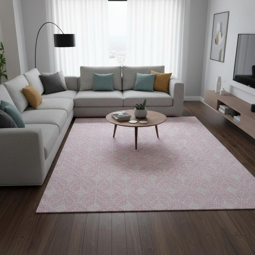 HomeRoots 10' X 14' Pink And Ivory Geometric Area Rug - Washable, UV Protected, Stylish & Durable for Homes 674035