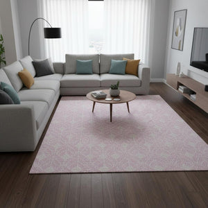 HomeRoots 10' X 14' Pink And Ivory Geometric Area Rug - Washable, UV Protected, Stylish & Durable for Homes 674035