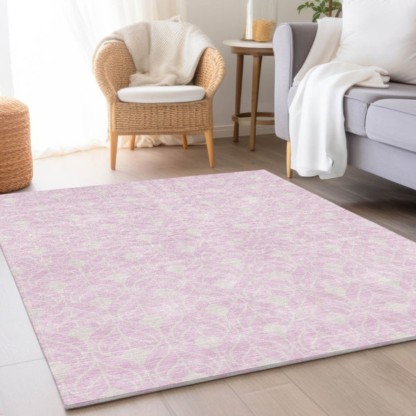 HomeRoots 10' X 14' Pink And Ivory Geometric Area Rug - Washable, UV Protected, Stylish & Durable for Homes 674035