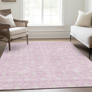 HomeRoots 10' X 14' Pink And Ivory Geometric Area Rug - Washable, UV Protected, Stylish & Durable for Homes 674035