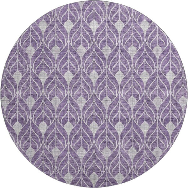 HomeRoots 8' Purple and Gray Geometric Washable Round Rug - Durable, Stain-Resistant, UV-Protected Design! 674038