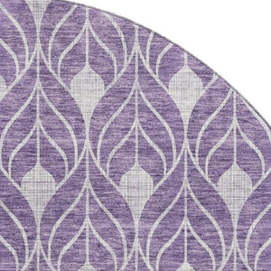HomeRoots 8' Purple and Gray Geometric Washable Round Rug - Durable, Stain-Resistant, UV-Protected Design! 674038