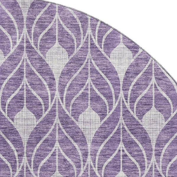 HomeRoots 8' Purple and Gray Geometric Washable Round Rug - Durable, Stain-Resistant, UV-Protected Design! 674038