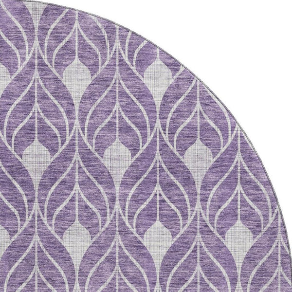 HomeRoots 8' Purple and Gray Geometric Washable Round Rug - Durable, Stain-Resistant, UV-Protected Design! 674038