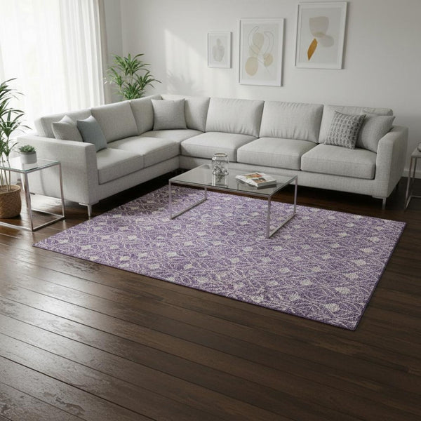 HomeRoots 8' X 10' Stylish Purple and Gray Geometric Washable Area Rug with UV Protection for High-Traffic Spaces 674039