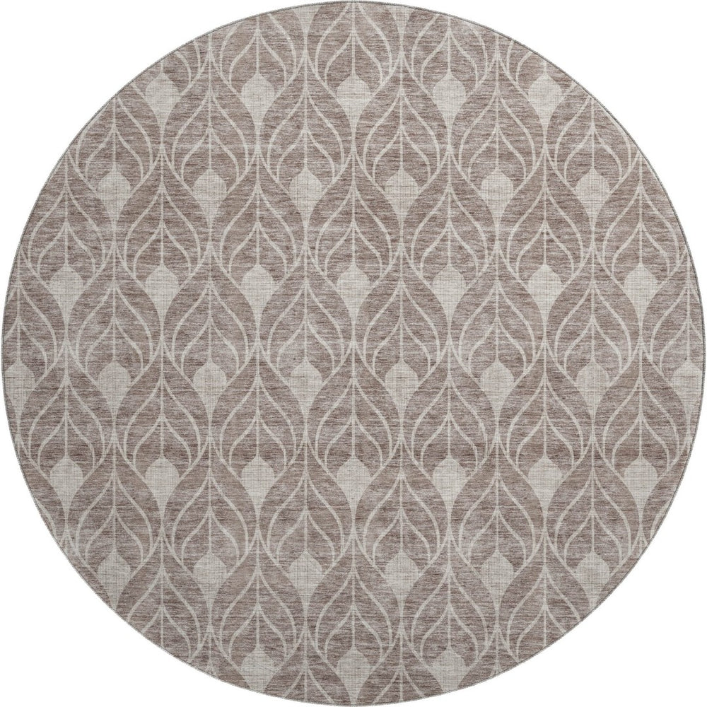 HomeRoots 8' Taupe and Beige Geometric Round Rug - Washable, UV Protected, Durable for High-Traffic Areas 674044