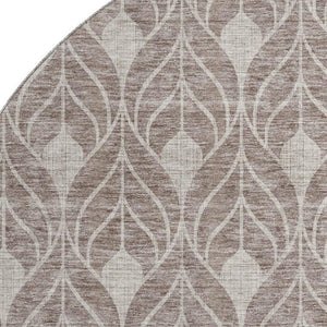 HomeRoots 8' Taupe and Beige Geometric Round Rug - Washable, UV Protected, Durable for High-Traffic Areas 674044