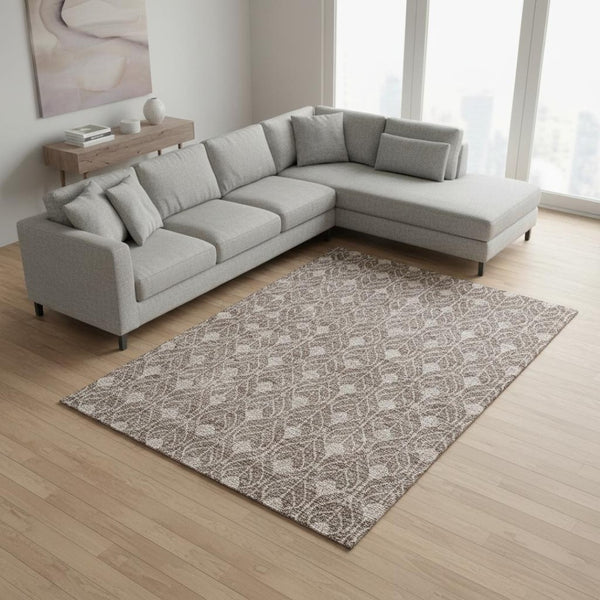 HomeRoots 8' X 10' Taupe And Beige Geometric Area Rug - Washable, UV Protected, Durable, Modern Design for Homes 674045
