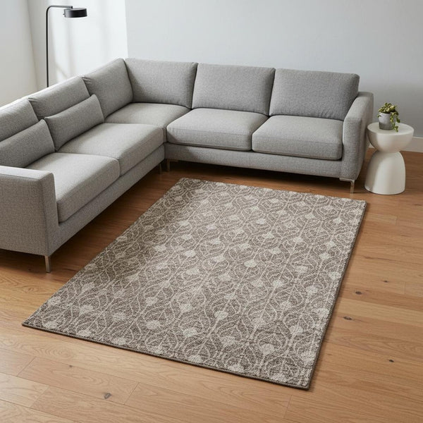 HomeRoots 9' X 12' Washable Taupe & Beige Geometric Area Rug with UV Protection - Perfect for High-Traffic Rooms 674046