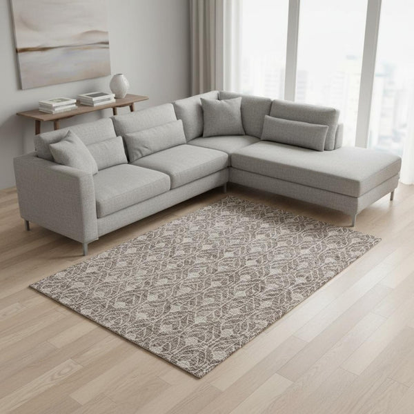 HomeRoots 10' X 14' Stylish Taupe & Beige Geometric Washable Area Rug with UV Protection for Modern Spaces 674047