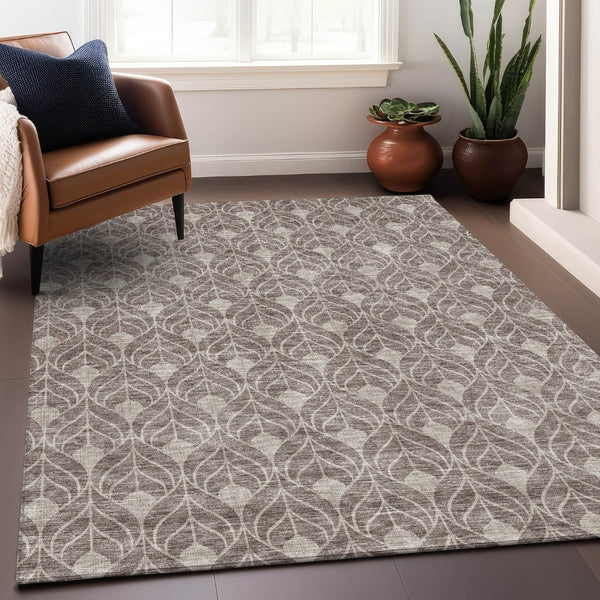 HomeRoots 10' X 14' Stylish Taupe & Beige Geometric Washable Area Rug with UV Protection for Modern Spaces 674047