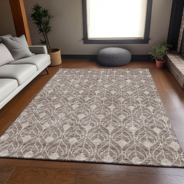 HomeRoots 10' X 14' Stylish Taupe & Beige Geometric Washable Area Rug with UV Protection for Modern Spaces 674047