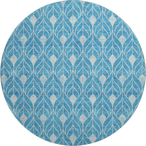HomeRoots 8' Teal And Silver Geometric Round Rug - UV Protected, Washable, Durable, Stylish for Every Room 674050