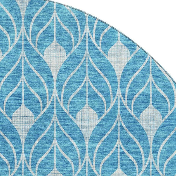 HomeRoots 8' Teal And Silver Geometric Round Rug - UV Protected, Washable, Durable, Stylish for Every Room 674050