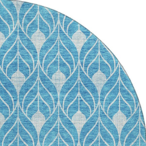 HomeRoots 8' Teal And Silver Geometric Round Rug - UV Protected, Washable, Durable, Stylish for Every Room 674050