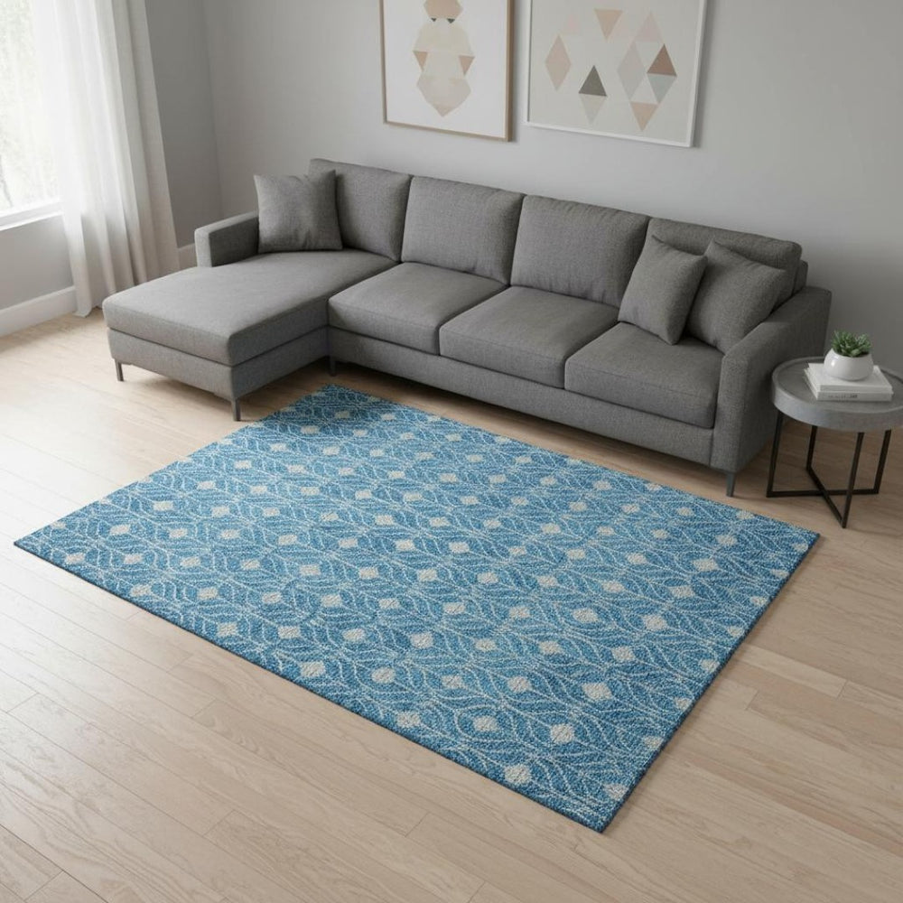 HomeRoots 8' x 10' Teal & Silver Geometric Area Rug - Washable, UV Protected, Durable for Busy Homes & Style 674051
