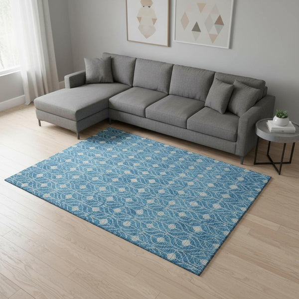 HomeRoots 8' x 10' Teal & Silver Geometric Area Rug - Washable, UV Protected, Durable for Busy Homes & Style 674051
