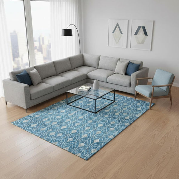 HomeRoots 10' X 14' Teal & Silver Geometric Area Rug – Washable, UV-Protected, Stylish for Living Spaces! 674053