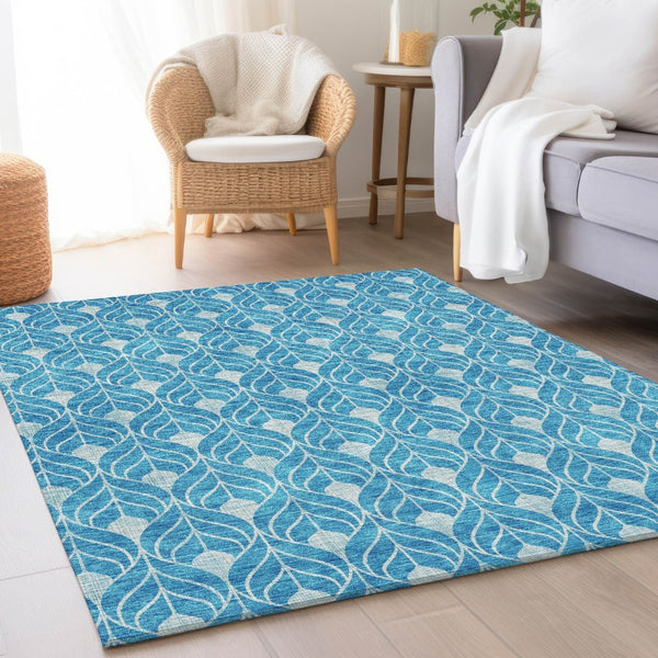 HomeRoots 10' X 14' Teal & Silver Geometric Area Rug – Washable, UV-Protected, Stylish for Living Spaces! 674053