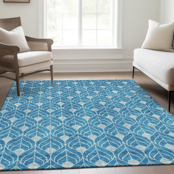 HomeRoots 10' X 14' Teal & Silver Geometric Area Rug – Washable, UV-Protected, Stylish for Living Spaces! 674053