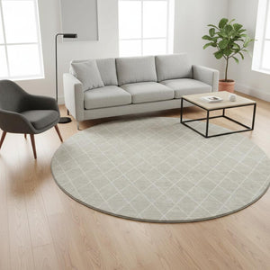 HomeRoots 8' Beige and Ivory Geometric Round Rug - Washable, UV-Protected, Perfect for High-Traffic Homes 674056