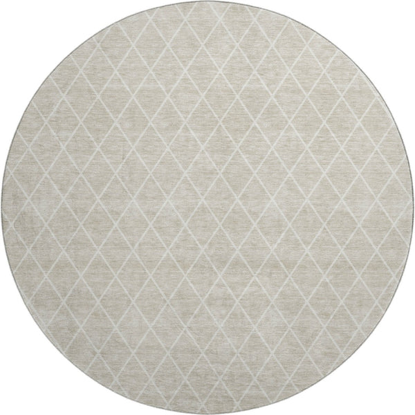 HomeRoots 8' Beige and Ivory Geometric Round Rug - Washable, UV-Protected, Perfect for High-Traffic Homes 674056