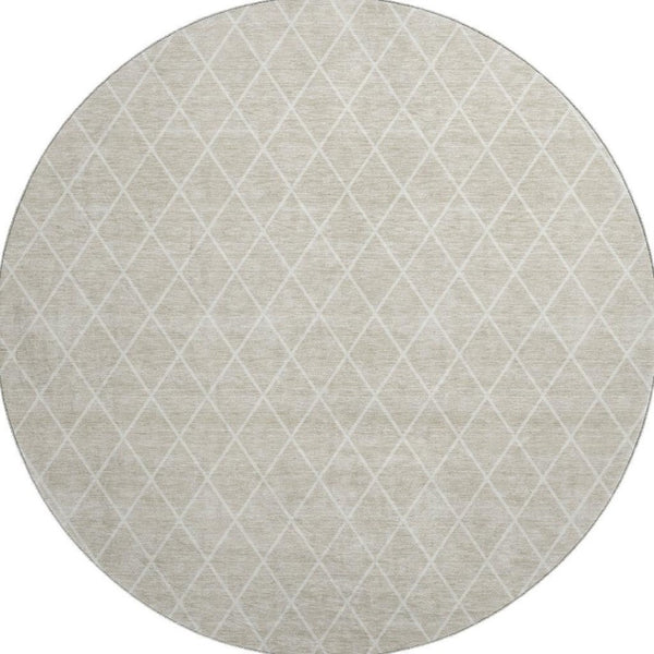 HomeRoots 8' Beige and Ivory Geometric Round Rug - Washable, UV-Protected, Perfect for High-Traffic Homes 674056