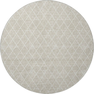 HomeRoots 8' Beige and Ivory Geometric Round Rug - Washable, UV-Protected, Perfect for High-Traffic Homes 674056