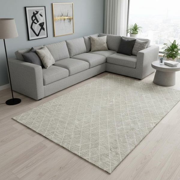HomeRoots 8' X 10' Beige and Ivory Geometric Area Rug - Stylish, Washable, UV-Protected for Active Homes 674057