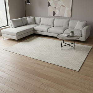 HomeRoots 9' X 12' Beige & Ivory Geometric Washable Area Rug - Stain Resistant with UV Protection for Homes 674058