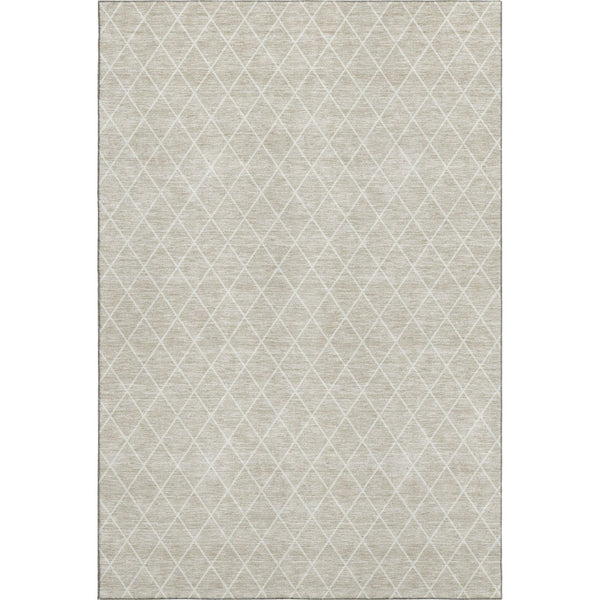 HomeRoots 9' X 12' Beige & Ivory Geometric Washable Area Rug - Stain Resistant with UV Protection for Homes 674058